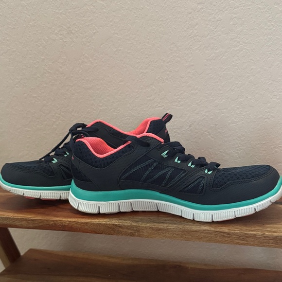 Skechers Women's Flex Sole Navy and Coral Athletic Shoes - Picture 3 of 4